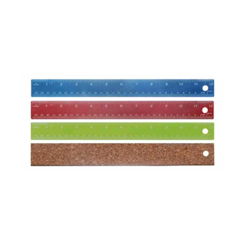 Colored stainless steel corked- backed ruler